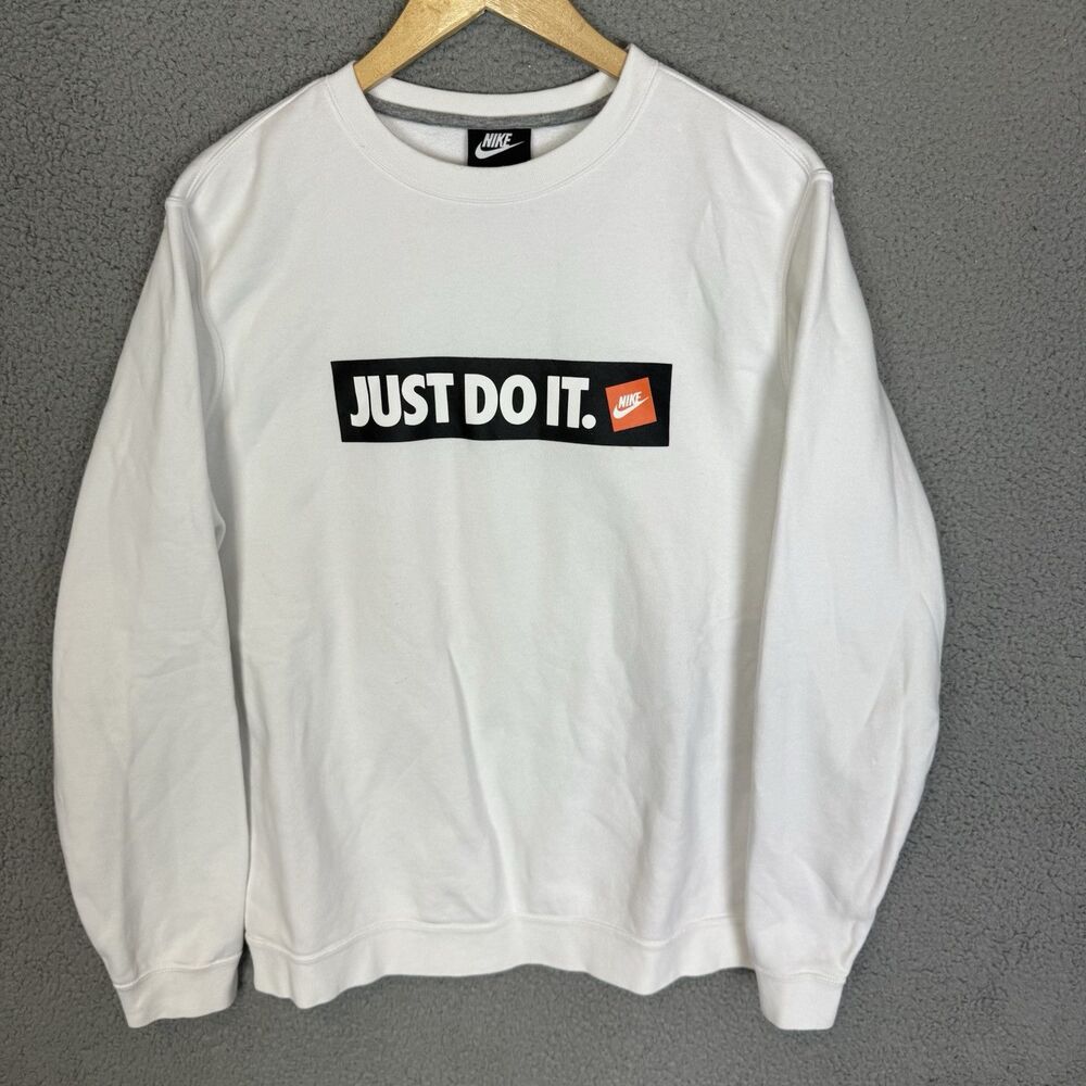 Nike Sweatshirt Mens L White Logo Crewneck Pullover Just Do It